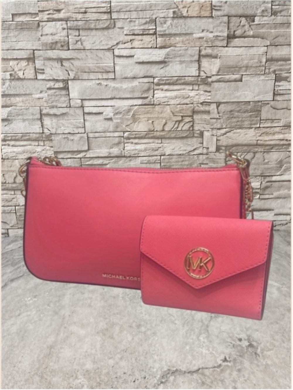 Michael Kors Empire Medium Chain Pouchette & Matching Wallet Camila Rose Pink